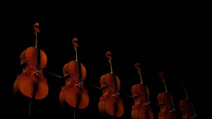 cellos on a black background, fantasy, background for classical music, 3d render © Andrei