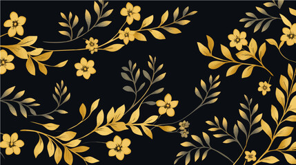 flat Vector illustration Florals ornament golden color Seamlessly pattern, simple, minimalist