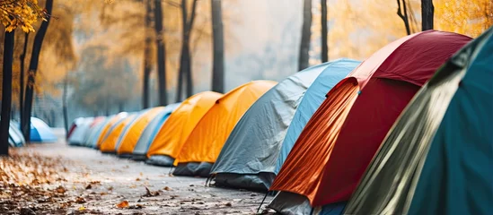 Fotobehang Morning natural camping vacation in autumn or winter season with tents © 2rogan