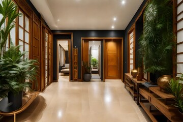 Fototapeta na wymiar A home corridor with a focus on Feng Shui principles for harmony and balance.