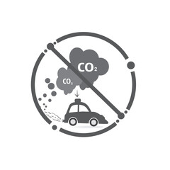 car air pollution, Forbidden Car Engine Gas. No Allowed Emission Pollution icon for prohibition of exhaust gases. Car Exhaust carbon dioxide Black Silhouette Icon.