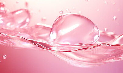 Translucent pink gel-like flowing liquid abstract background, natural organic renewal cosmetics, alternative medicine. Refreshing, cool organic skincare concept.