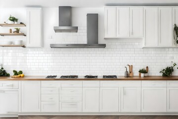 Minimalist White Kitchen with Subway Tiles
