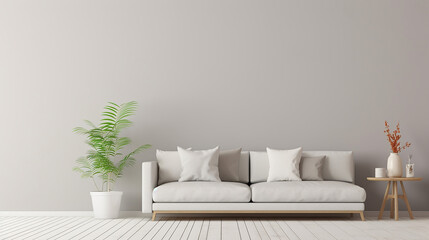 Fototapeta na wymiar Modern mock up furniture and decoration of empty cozy living room illustration design. Generative AI