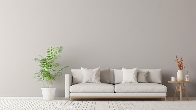 Modern mock up furniture and decoration of empty cozy living room illustration design. Generative AI