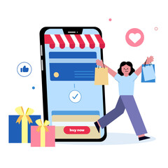 Women with shopping bag Enjoy a Leisurely Shopping Stroll, Discover Discounts and Gifts Online