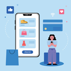 Modern Shopping Experience, Women Exploring Digital Commerce on Mobile Phone Screen