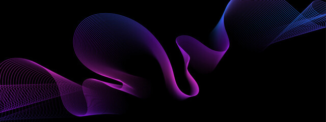 Obraz premium gradient purple and dark blue wavy line with black background