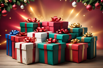 Presents box in many colors with background Christmas