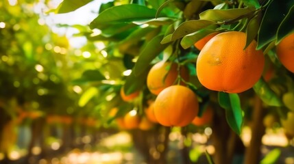 Sun-Dappled Orange Orchard with Trees Lush with Colorful Fruit Ready for Harvest, Promising a Bountiful and Profitable Crop
