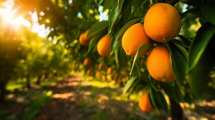 Sun-Dappled Orange Orchard with Trees Lush with Colorful Fruit Ready for Harvest, Promising a Bountiful and Profitable Crop