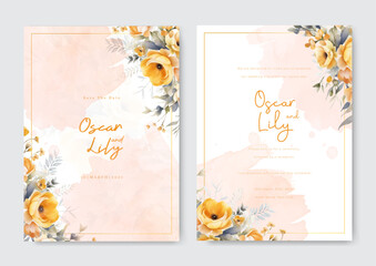 yellow roses with gold line wedding invitation template