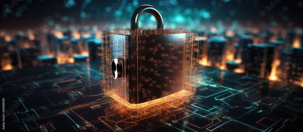 Poster using the padlock hud access the secure cloud tech system to protect data and privacy