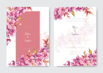 a wedding invitation template with pink flower and pink border