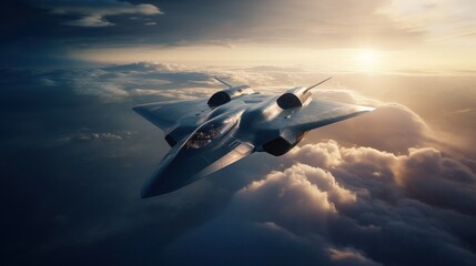 3D illustration of futuristic hypersonic jet in the sky. Future technology with supersonic Jet. - obrazy, fototapety, plakaty