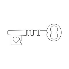Vintage Key Outline Icon Illustration on White Background