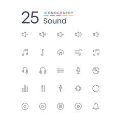 Music and sound icon set. Music sign, Audio icons. Microphone, headphone, speaker etc.