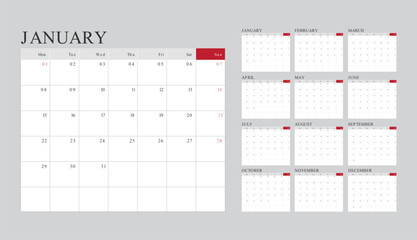 Desk monthly calendar template for 2024 year for business