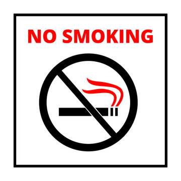 Flat image of a smoking cigarette in a crossed-out circle. No smoking sign on White Background