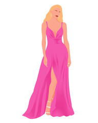Woman blonde in pink dress