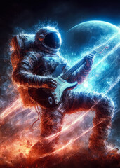 astronaut playing guitar in space