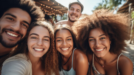 Fototapeta premium Young Multiracial People Capturing a Selfie Moment with a Smartphone