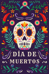 flat design vector dia de muertos vertical banner illustration