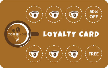 Loyalty card of coffee house, free cup as gift