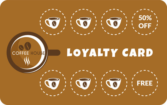 Loyalty card of coffee house, free cup as gift