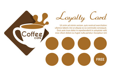 Loyalty card, coffee cafe get free mug gift vector