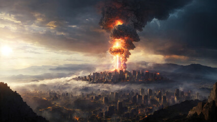 Aftermath of Doom: Atomic Devastation and Ominous Skies - obrazy, fototapety, plakaty