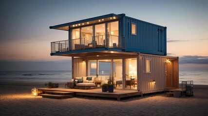 Twinkling Nightscapes: Beech-Theme Container Home