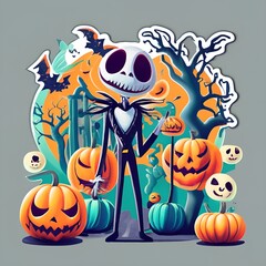 Halloween Sticker Design , Midjourney