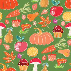 Happy Thanksgiving day - template autumn festive  seamless pattern  for poster, banner,  greeting card  Vector cute ornament  illustration