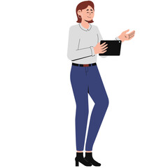 Woman in Long-Sleeve Shirt and Long Jeans Outfit Illustration