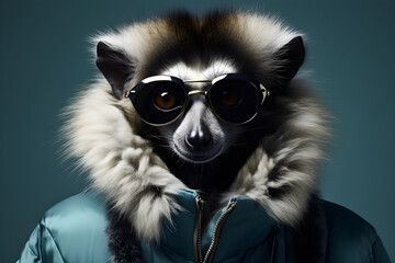 Fototapeta premium high fashion lemur studio portrait on plain colour background