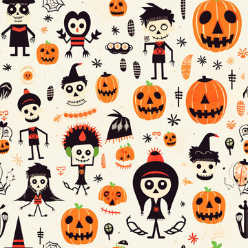 halloween cartoon colorful seamless pattern