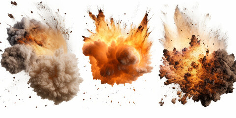 photograph of Set of explosion isolated on white background - obrazy, fototapety, plakaty