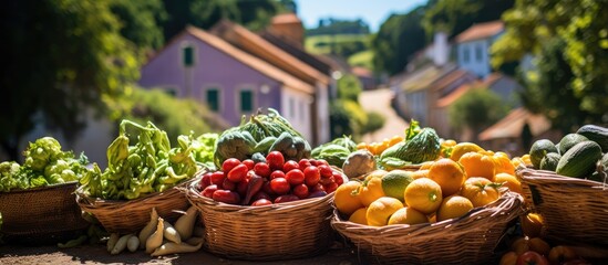 Small Portuguese village near Sintra hosts a fresh farmers market with local produce - obrazy, fototapety, plakaty
