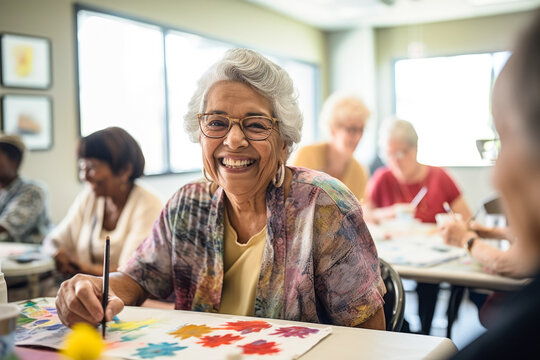 Residents participating in a creative art class