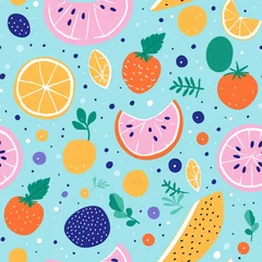 Fotobehang fruits cartoon colorful seamless pattern © katobonsai