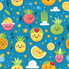Obraz na płótnie Canvas fruits cartoon colorful seamless pattern