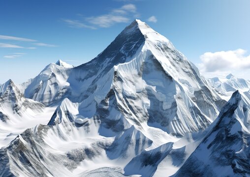mountain is shown in the background of the image, in the style of realistic hyper-detailed rendering, creased, dark white and sky-blue, creative commons attribution, photo-realistic, himalayan art