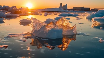 Foto op Plexiglas Icebergs floating in the sea. global warming concept.generative ai © LomaPari2021