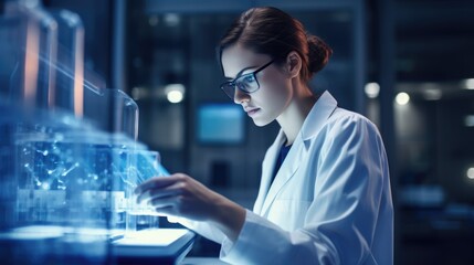 Young woman researcher working in laboratory of research institute innovative medicines and vaccines