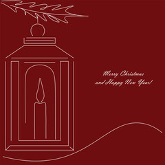 Christmas card red design with decoration elements lines drawing vector illustration