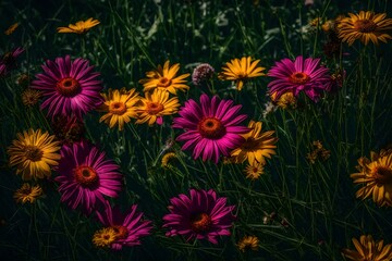 A bunch of flowers that are in the grass - AI Generative