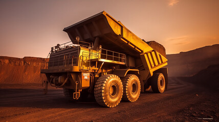 Obraz premium Big yellow mining truck for coal anthracite. Open pit mine industry.