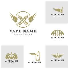 Set of Vape with Wing logo design concept vector. Vaping illustration design