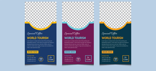 Simple clean unique modern creative travel adventure ad ads agency web online banner tour social media post promotion design template.  - obrazy, fototapety, plakaty